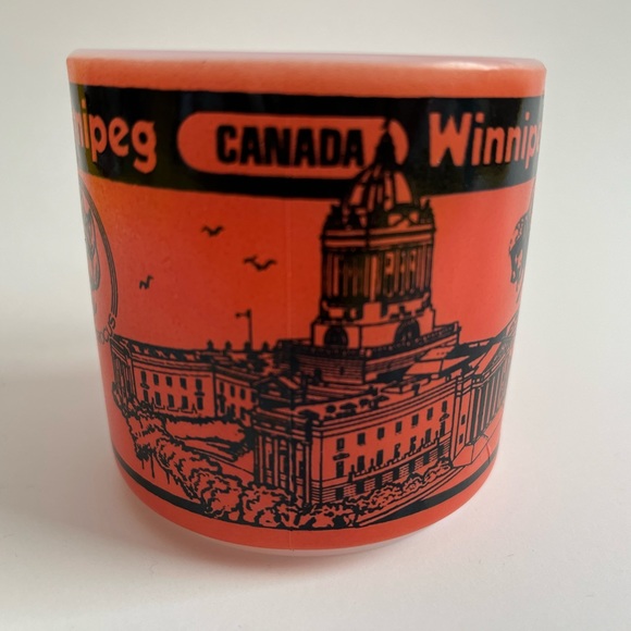 Vintage orange Winnipeg, Manitoba milk glass mug made by fireking - Picture 2 of 6
